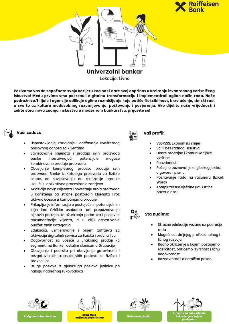 Raiffeisen banka Livno - Univerzalni bankar 2 izvršitelja